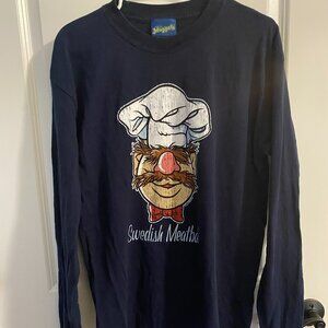 Muppets Swedish Chef Large Graphic Unisex Long Sleeve Tshirt Navy